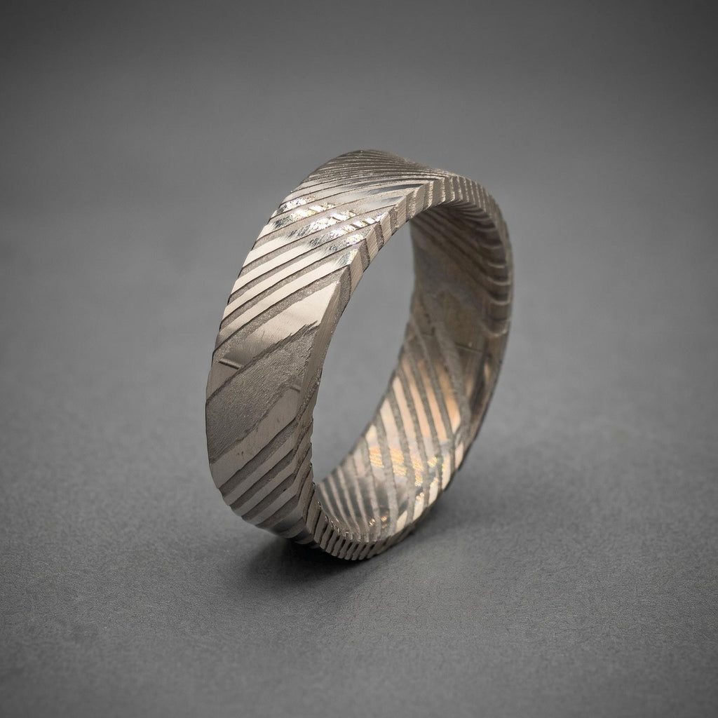 Damascus Stainless Steel Wedding Band — Silver Pattern