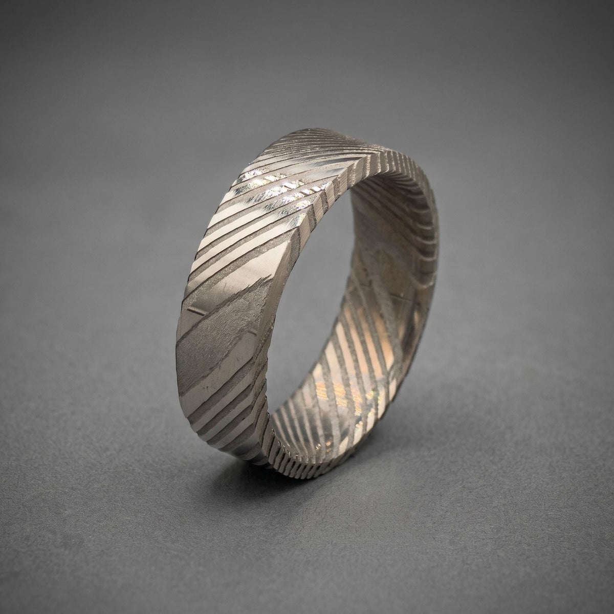 Damascus Stainless Steel Wedding Band — Silver Pattern