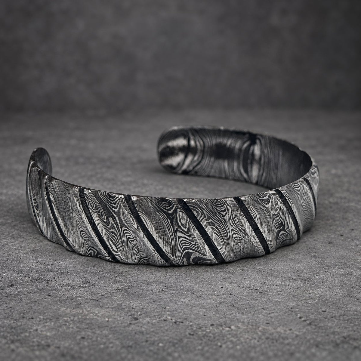 Damascus Steel Cuff Bracelet, Twisted Pattern — Viking Unisex Bangle, view 5