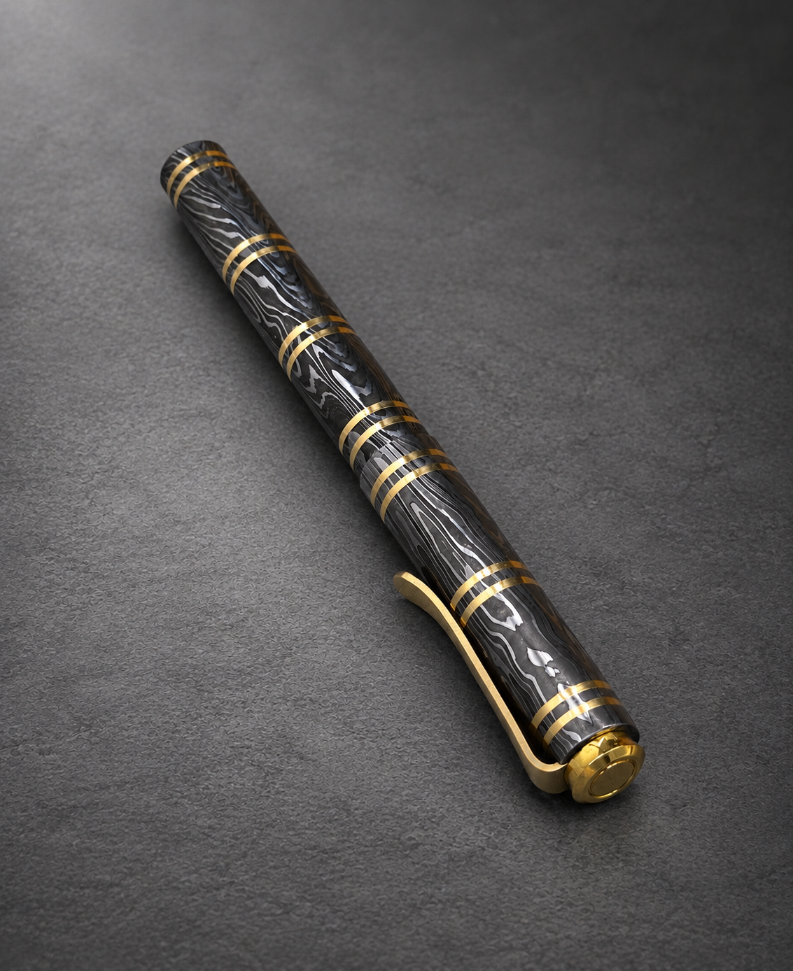 Damascus Steel Fountain Pen with Copper Clip, view 2
