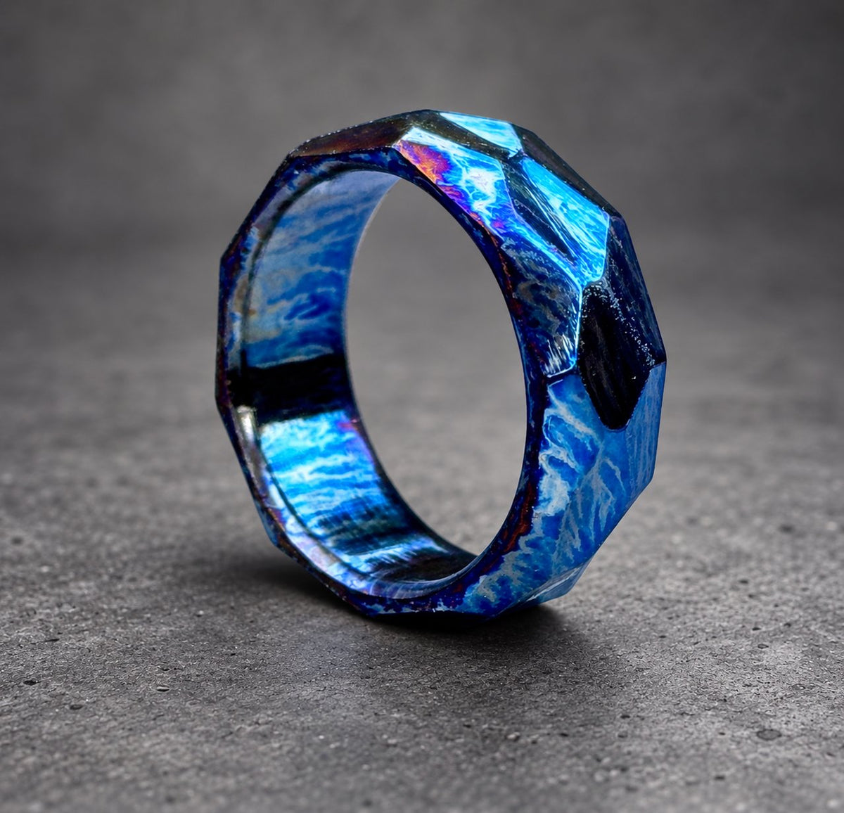 Anodized Titanium Wedding Band — Diamond Cut Facets, view 3