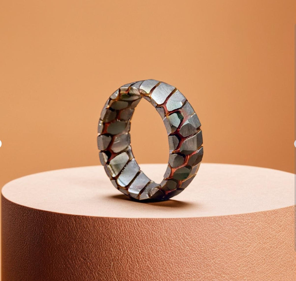 Superconductor Wedding Band — Titanium Niobium Deep Etched