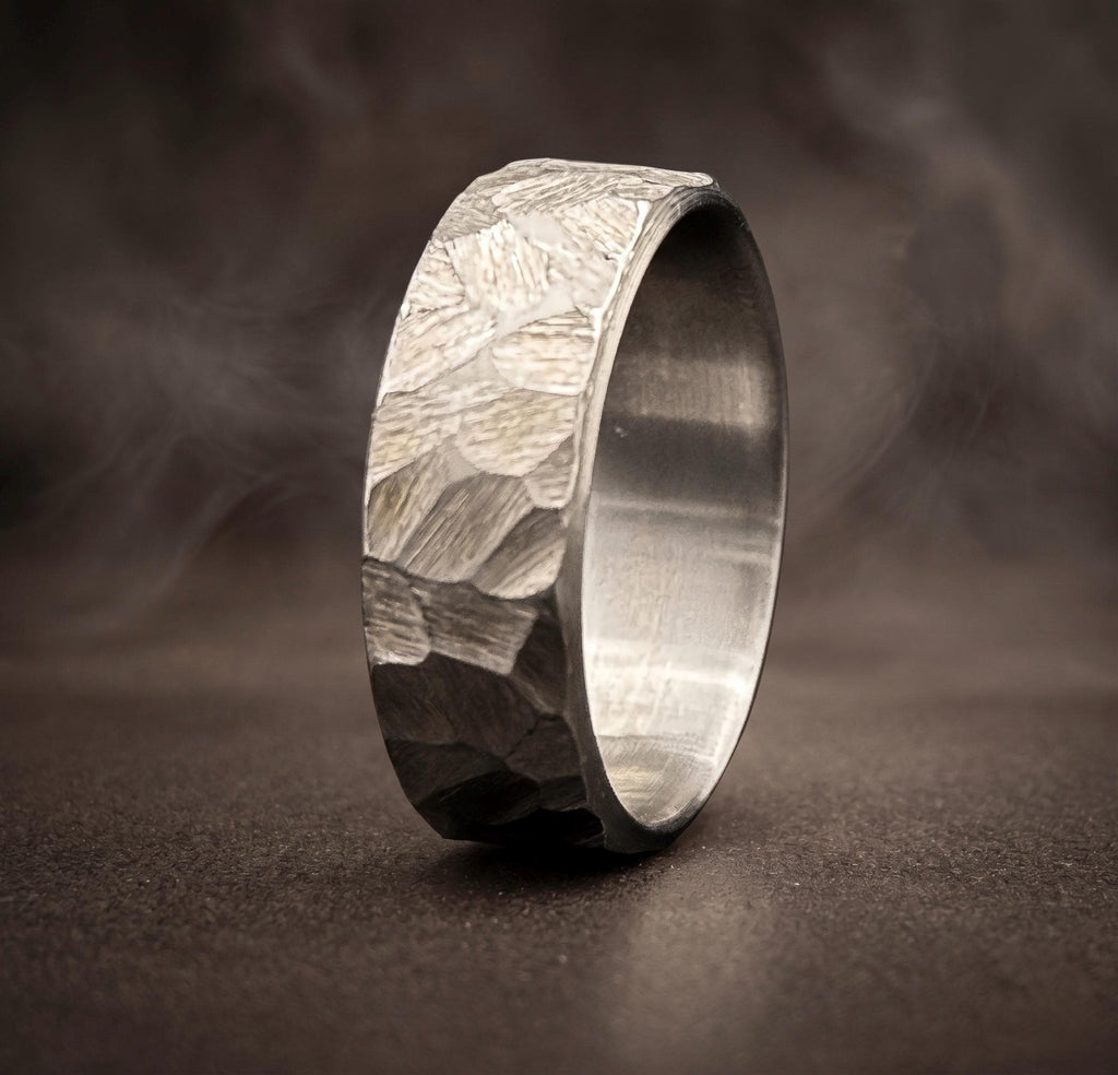 Hammered Titanium Wedding Band — Industrial Minimalist Ring