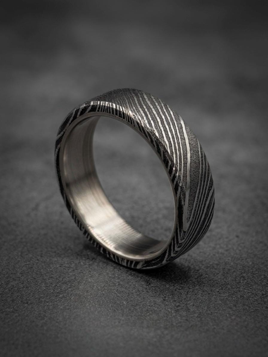 Damascus Steel Wedding Band — Titanium Inner Sleeve, view 5