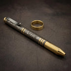 Damascus Steel Bolt Action Pen with Forged Desk Holder