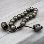 Damascus Steel Beaded Bracelet — Adjustable Norse Cuff, 16 Beads