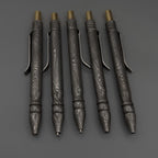 Damascus Steel Ballpoint Pen, Grooved — Brass Tipped