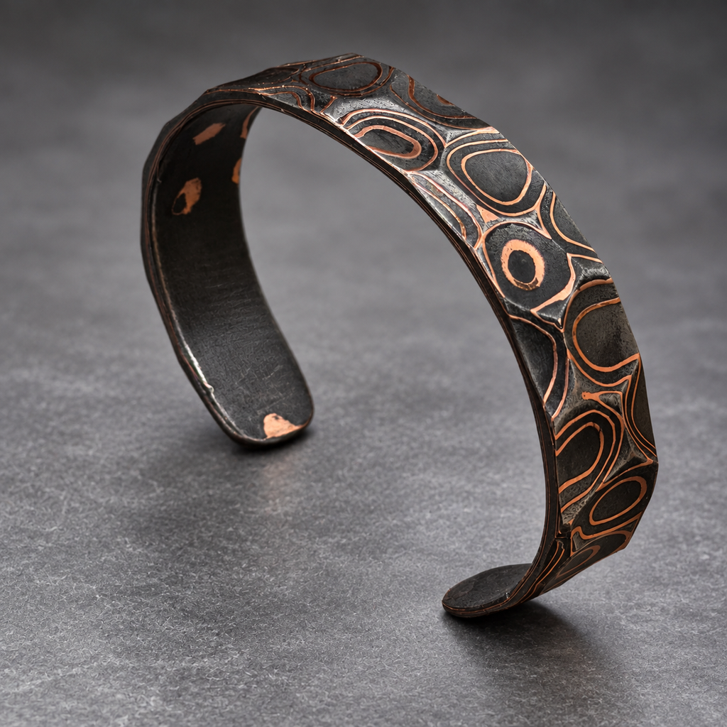 The Anvil Copper Damascus Cuff — Hammered, 15 mm, view 3