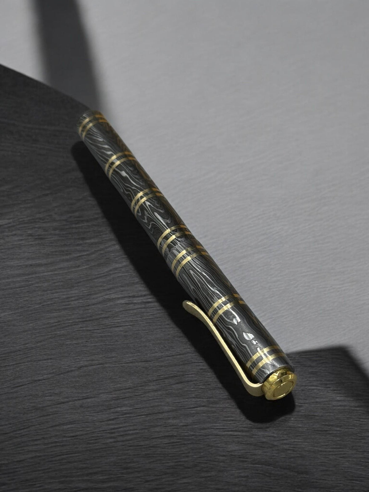 Damascus Steel Fountain Pen with Copper Clip