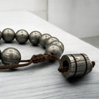 Damascus Steel Beaded Bracelet — Adjustable Norse Cuff, 16 Beads