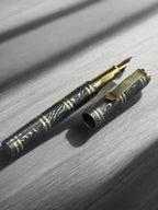 Damascus Steel Fountain Pen with Copper Clip