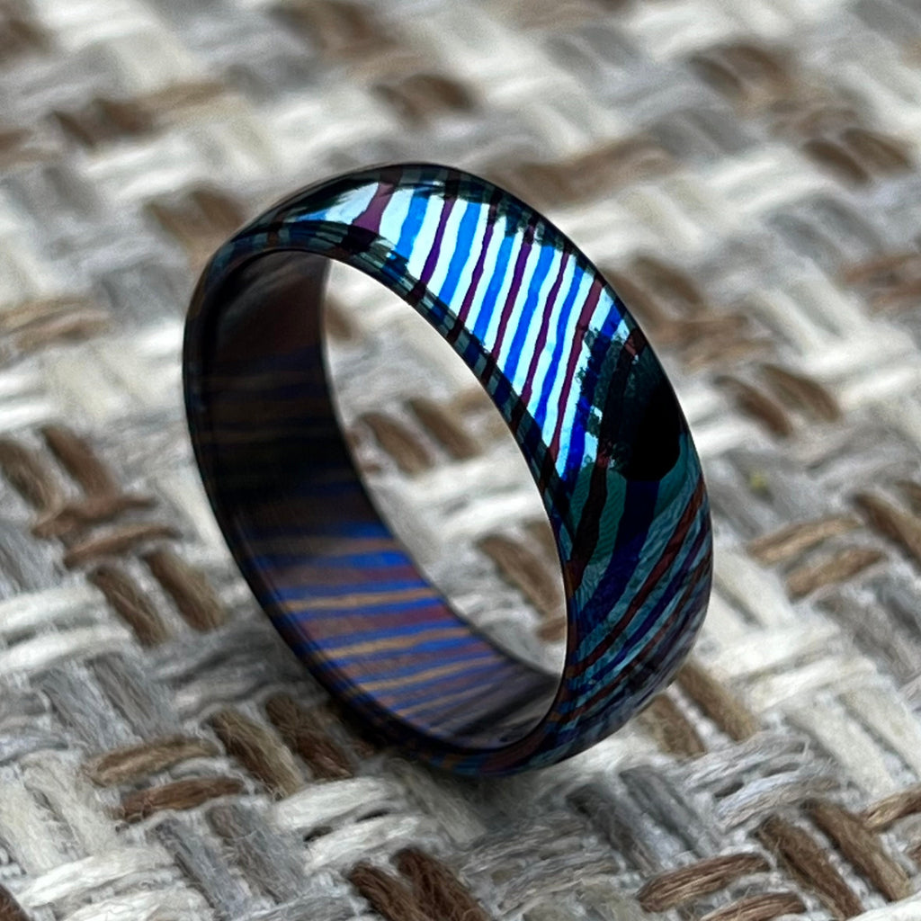Timascus Wedding Band, Domed — Titanium Damascus Ring