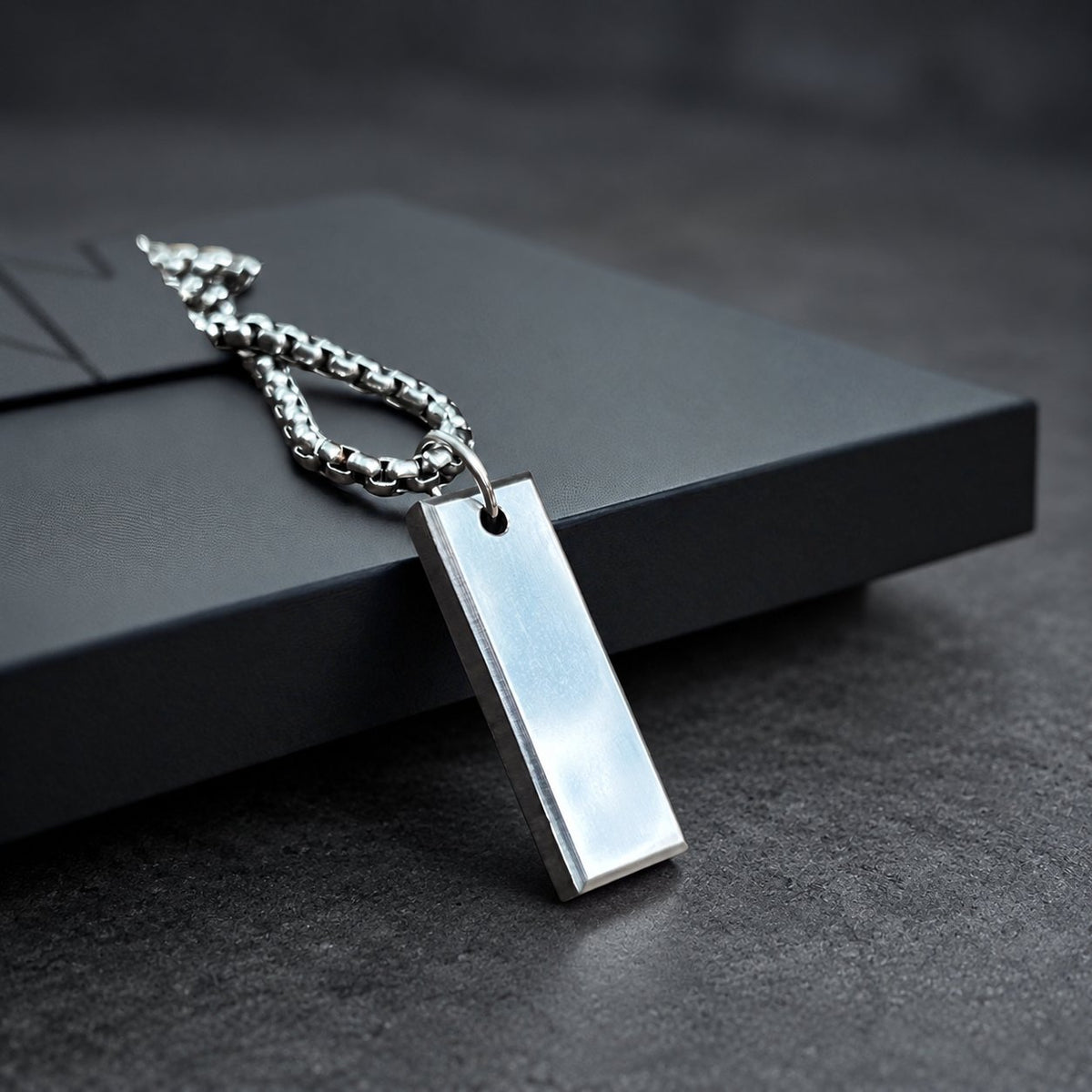Raw Titanium Bar Pendant — Minimalist Necklace, view 2