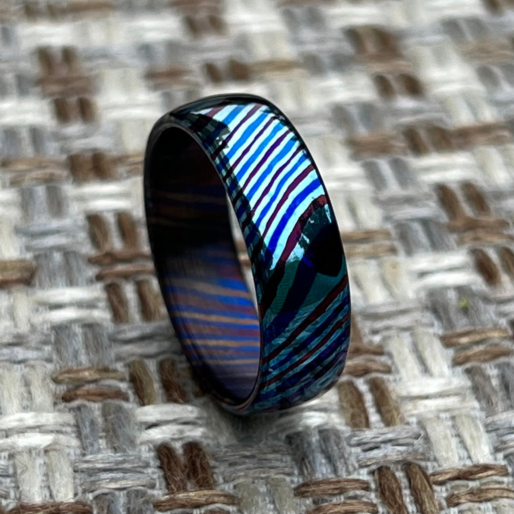 Timascus Wedding Band, Domed — Titanium Damascus Ring