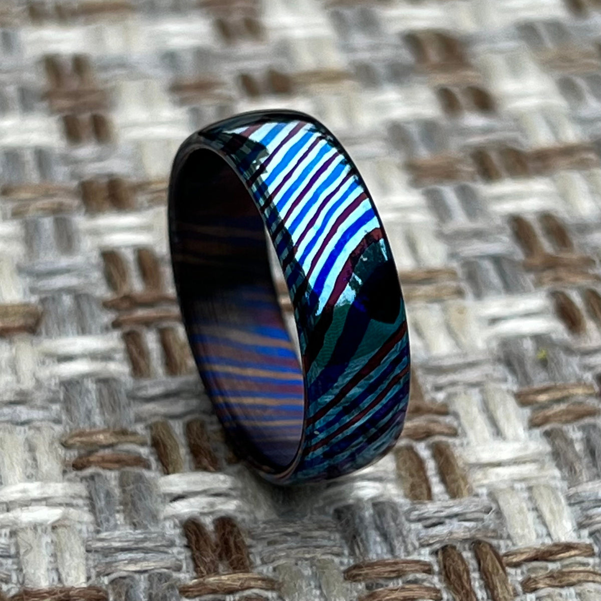 Timascus Wedding Band, Domed — Titanium Damascus Ring