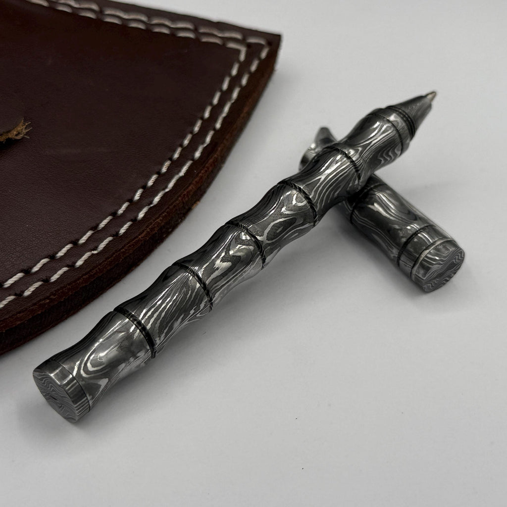 Damascus Steel Ballpoint Pen — Personalized Pocket Clip