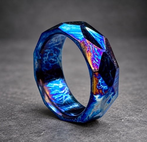 Anodized Titanium Wedding Band — Diamond Cut Facets