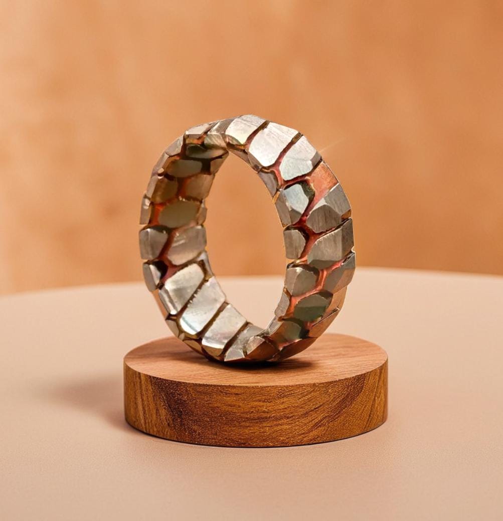 Superconductor Wedding Band — Titanium Niobium Deep Etched