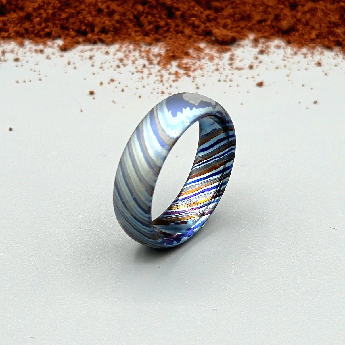 Zircoti Wedding Band — Black Titanium Damascus Ring