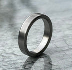 Brushed titanium wedding band side view, minimalist quiet finish