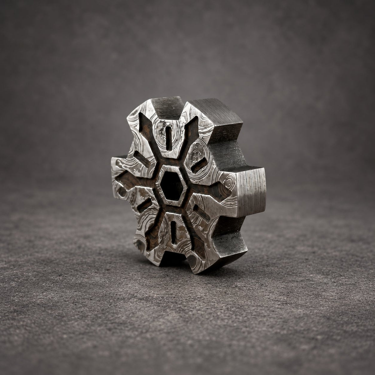 Damascus Steel Time Gear Pendant — Deep Etched Necklace, view 2