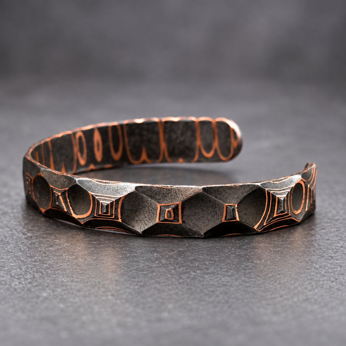 The Architect Copper Damascus Cuff — Diamond Cut, Titanium Twist, view 4
