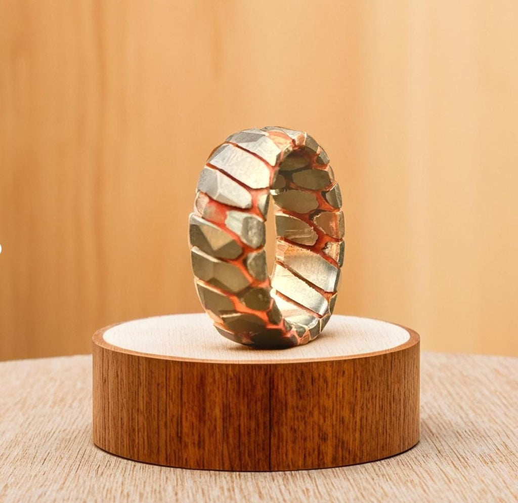 Superconductor Wedding Band — Titanium Niobium Deep Etched