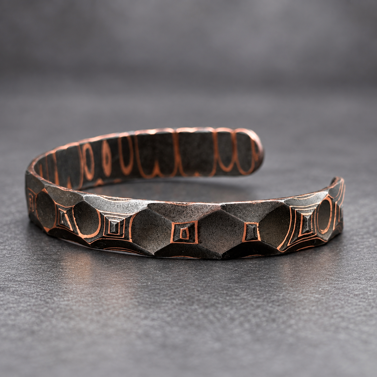 The Architect Copper Damascus Cuff — Diamond Cut, Titanium Twist, view 3