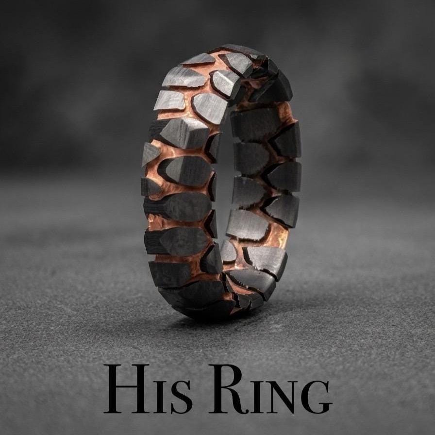 Faceted Superconductor His & Hers Ring Set — Copper Niobium Honeycomb