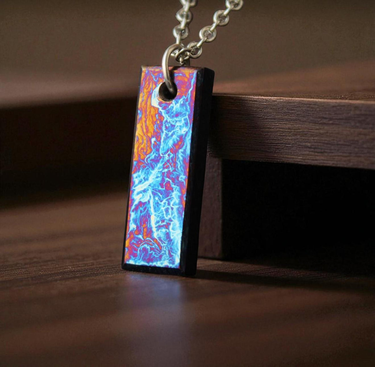 Flame Anodized Titanium Bar Pendant — Colorful Necklace