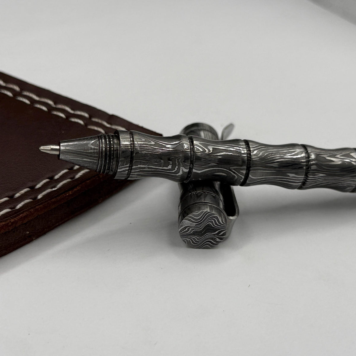 Damascus Steel Ballpoint Pen — Personalized Pocket Clip