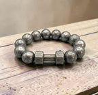 Damascus Steel Beaded Bracelet, Dumbbell Style, 12 mm Beads
