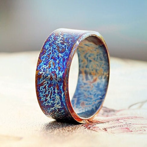 Heat Anodized Titanium Wedding Band — Colorful Pattern