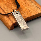 Grade 5 Titanium Bar Pendant with Silver Chain — Hammered Finish