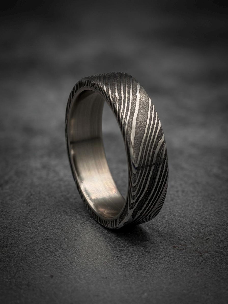 Damascus Steel Wedding Band — Titanium Inner Sleeve, view 6