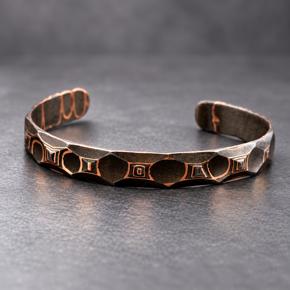 The Architect Copper Damascus Cuff — Diamond Cut, Titanium Twist, view 7