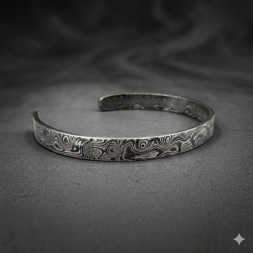 Damascus Steel Cuff Bracelet — Simple Minimalist Band