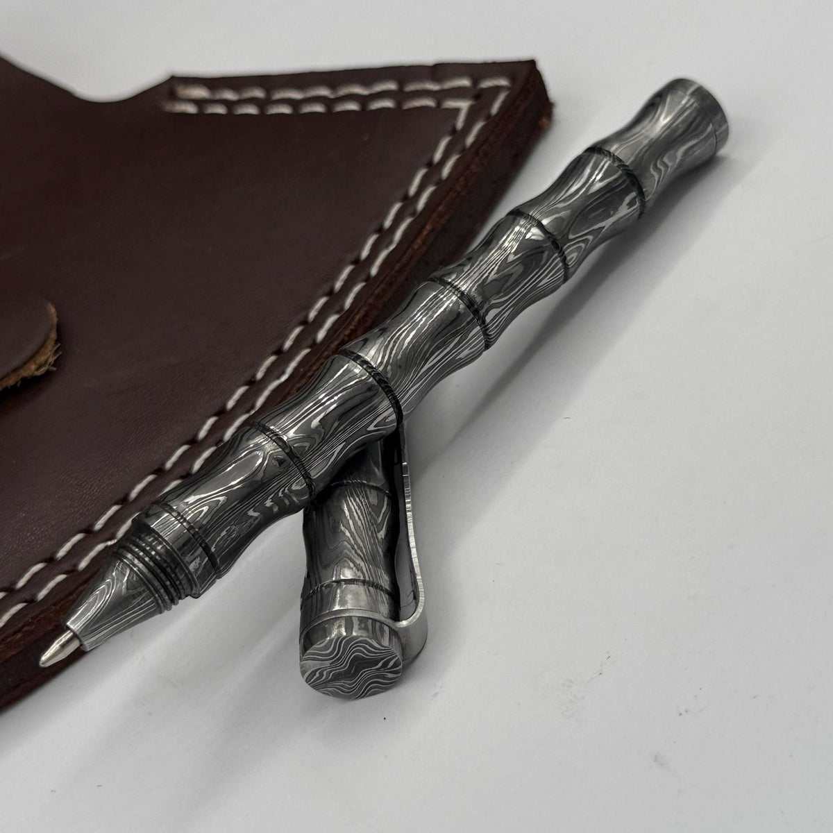Damascus Steel Ballpoint Pen — Personalized Pocket Clip