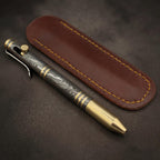 Damascus Steel Bolt Action Pen with Forged Desk Holder