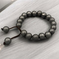 Damascus Steel Beaded Bracelet, Adjustable Viking Cuff, 12 mm Beads