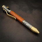 Damascus Steel Whiskey Barrel Pen with Leather Case — Click Action
