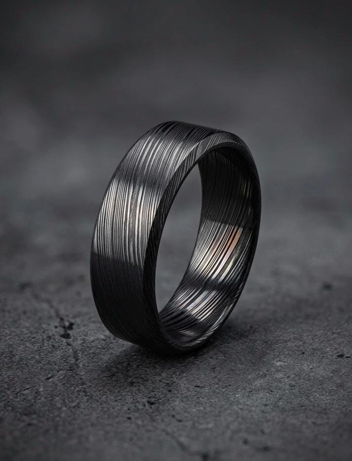 Damasteel Wedding Band — Black Beveled Finish