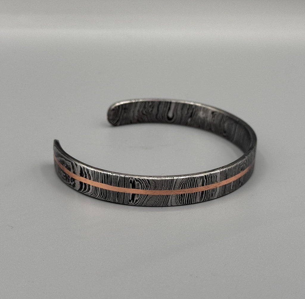 Damascus Steel Cuff Bracelet with Copper Inlay — Viking Bangle