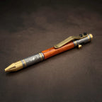 Damascus Steel Whiskey Barrel Pen with Leather Case — Click Action