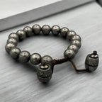 Damascus Steel Beaded Bracelet — Adjustable Viking Cuff, 18 Beads