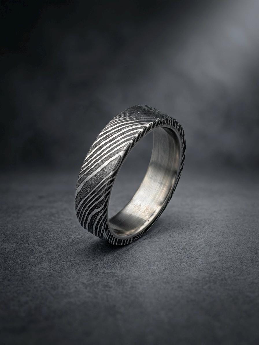 Damascus Steel Wedding Band — Titanium Inner Sleeve, view 7