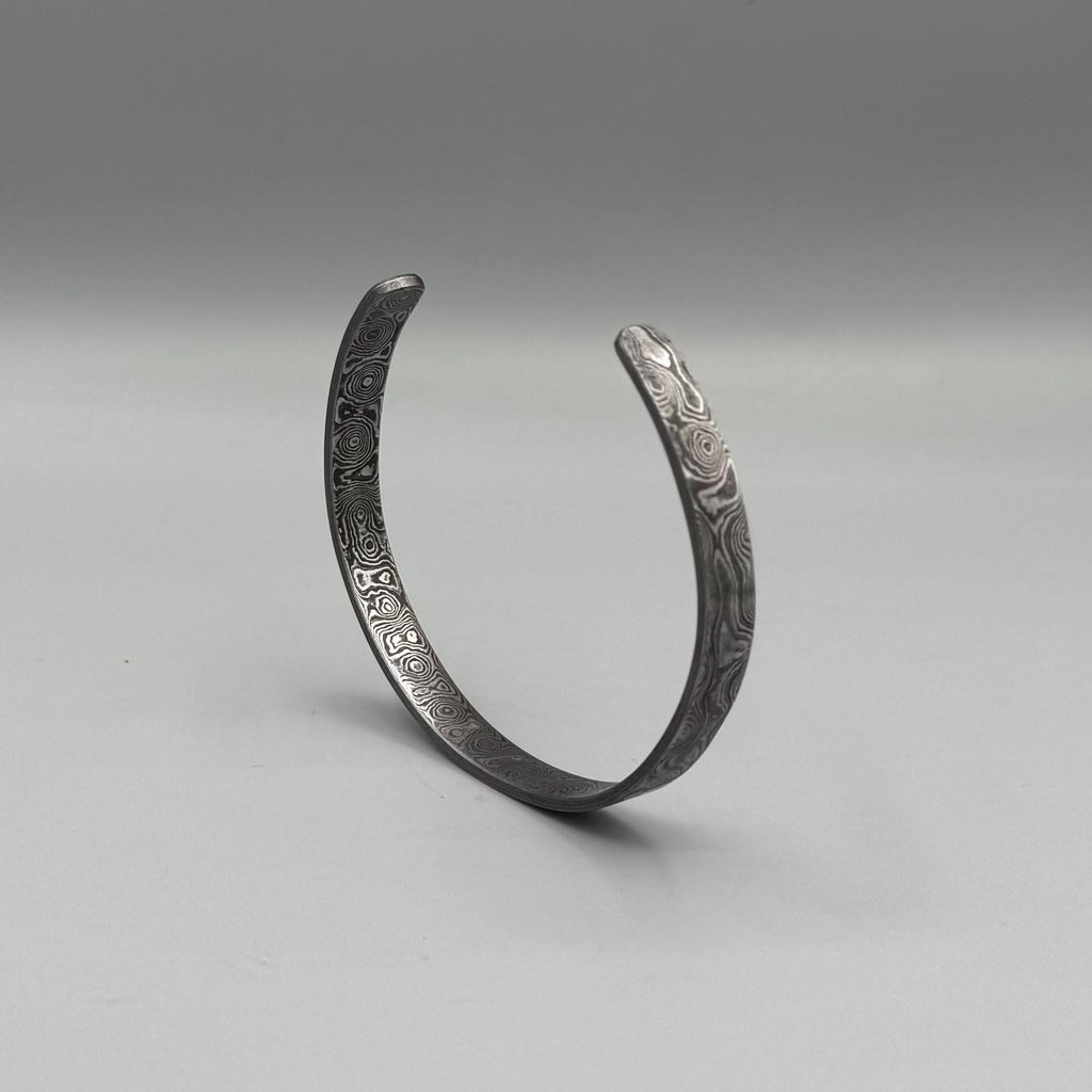 Damascus Steel Cuff Bracelet — Simple Minimalist Band