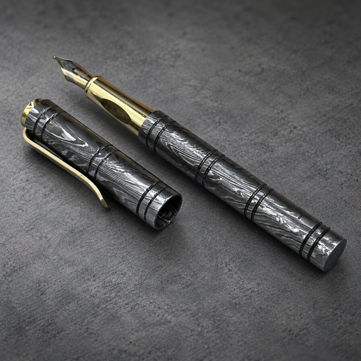 Damascus Steel Fountain Pen — Personalized Copper Clip