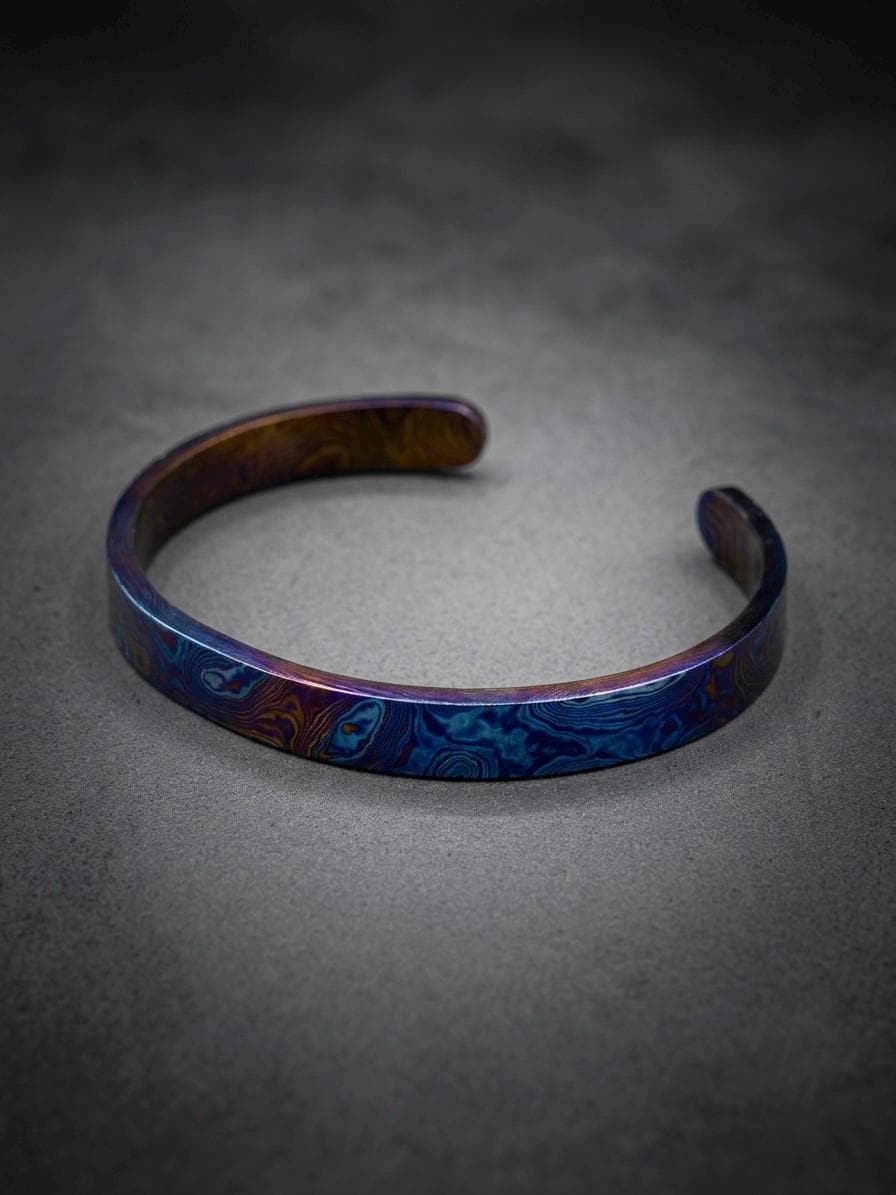 Timascus Cuff Bracelet, 8 mm — Titanium Mokume Viking Bangle