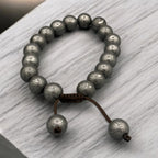 Damascus Steel Beaded Bracelet, Adjustable Viking Cuff, 12 mm Beads